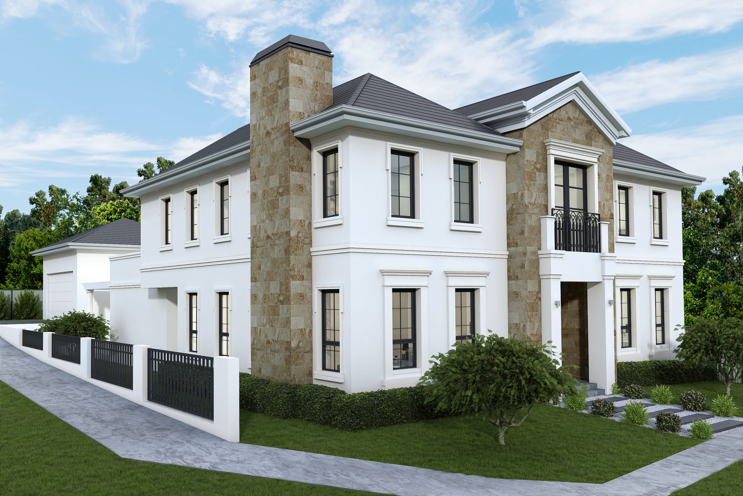 Render of French Provincial style, two storey home in Gledswood Hills