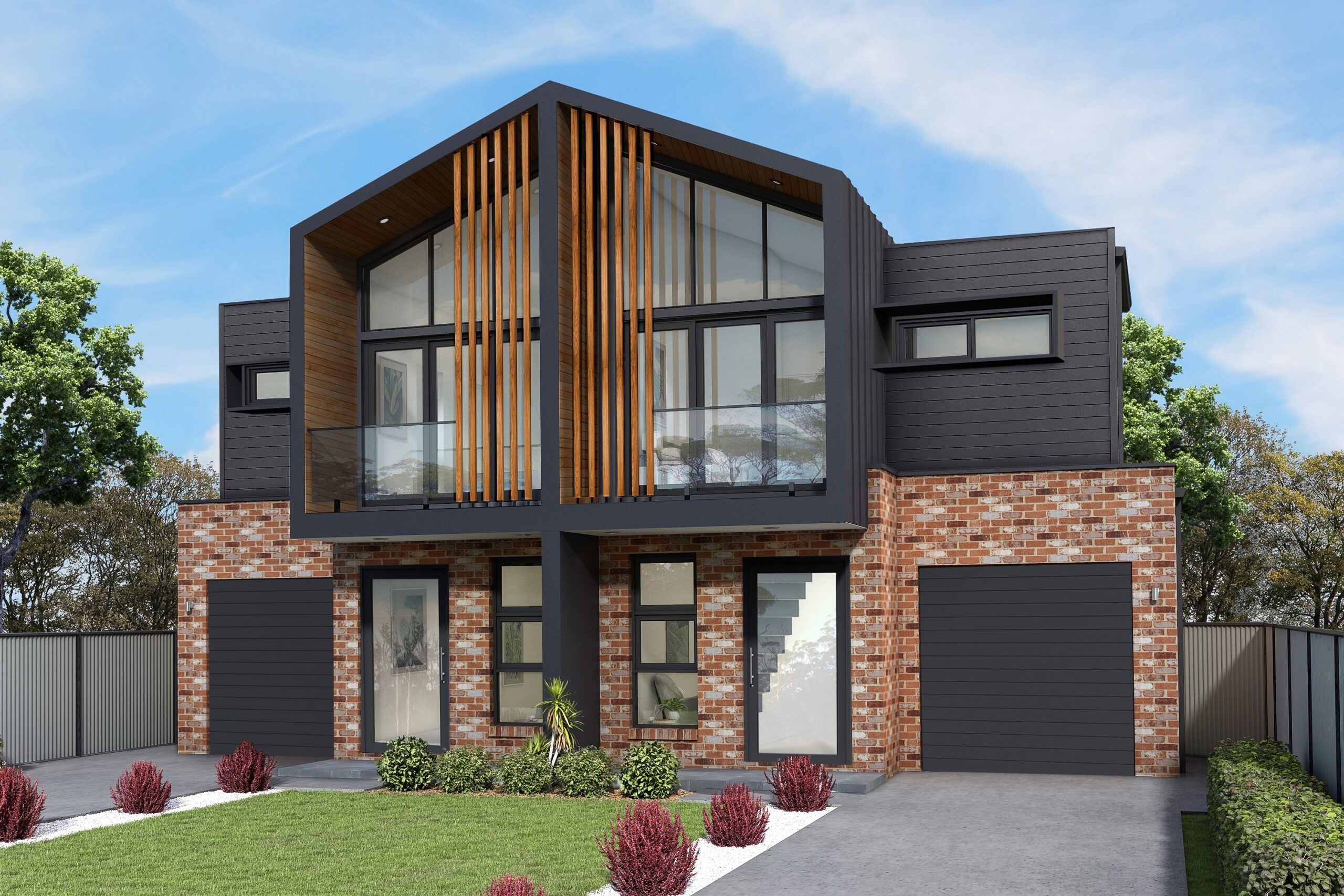 Render of a modern, two storey duplex located in Georges Hall