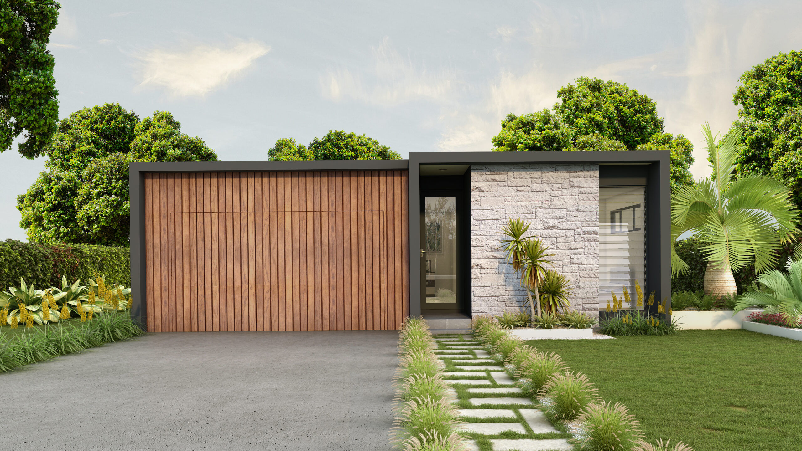 Render of a minimalistic, single storey home – prototype