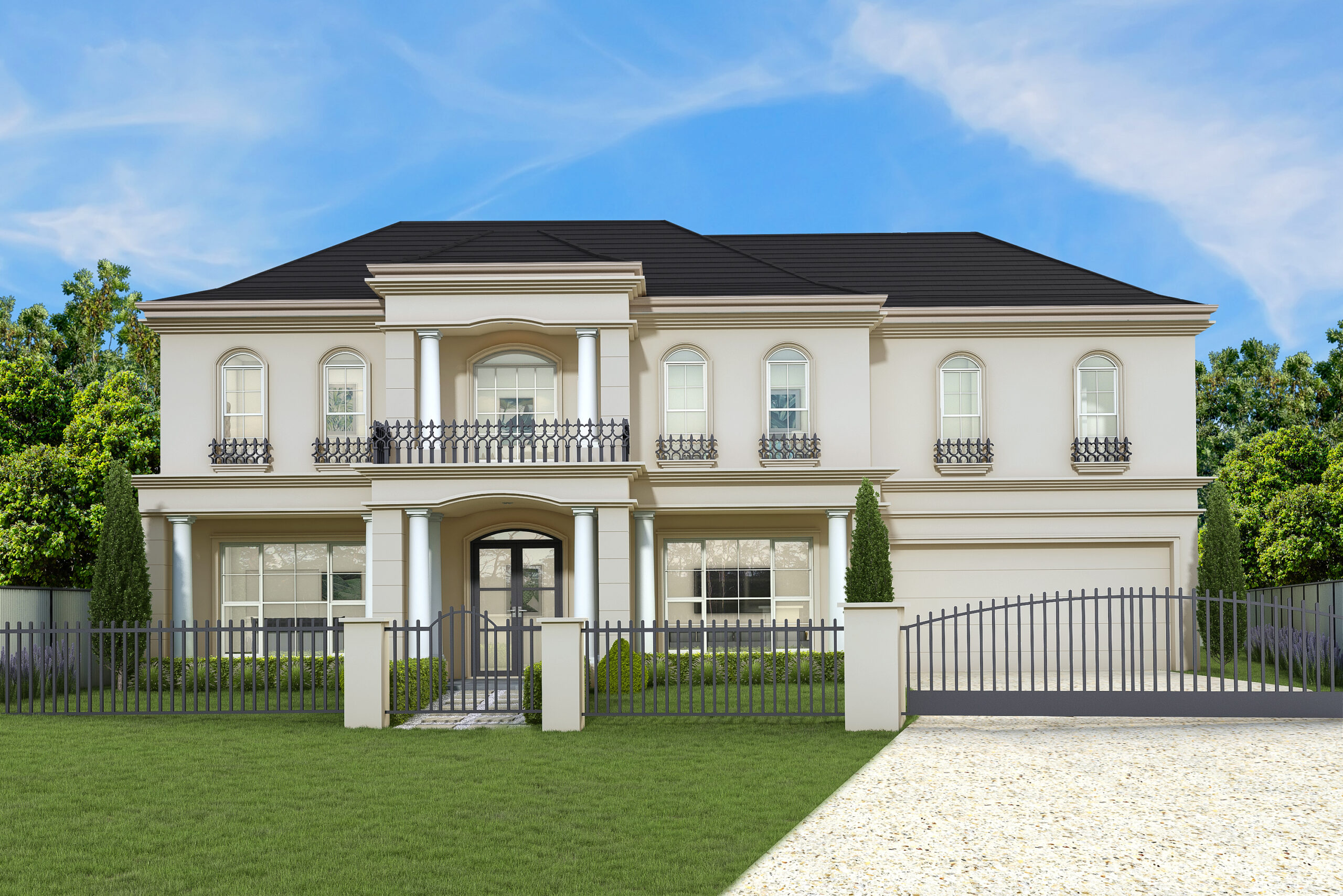 Render of a French Provincial style home in Gledswood Hills